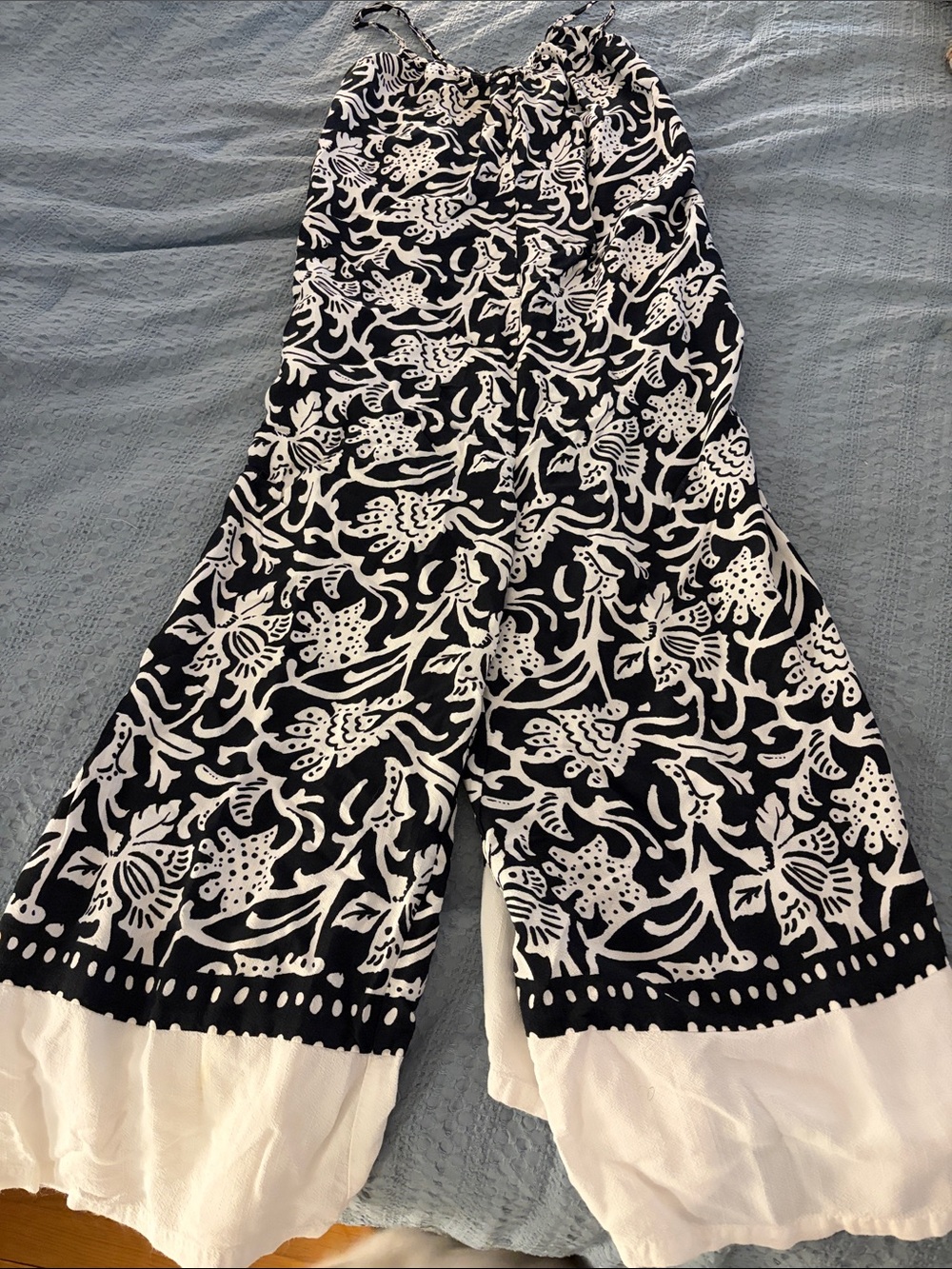 LOFT Black and White Floral Wide-Leg Jumpsuit